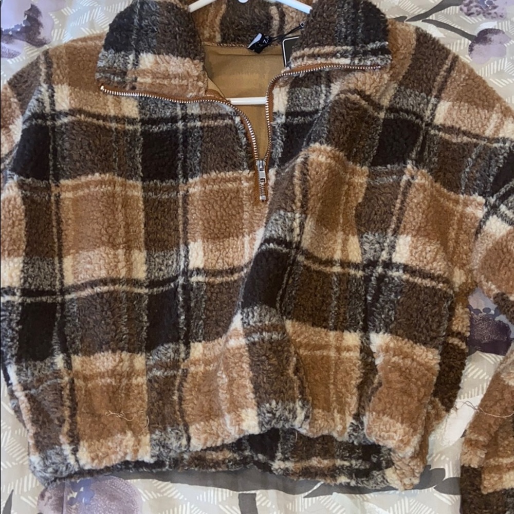 cropped quarter-zip fuzzy sweater